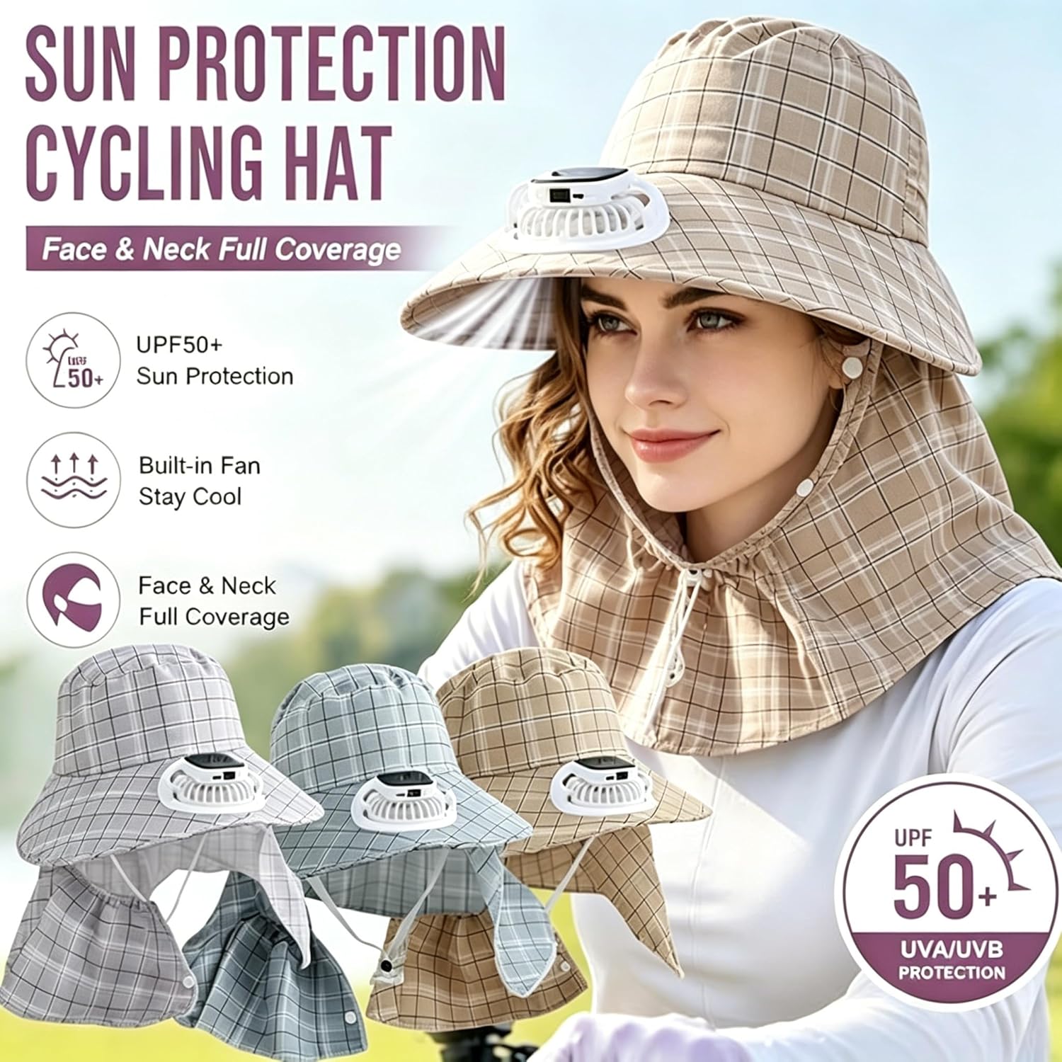 1PC Solar Power Neck Guard Fan - Outdoor Camping Hat ulasan dan harga