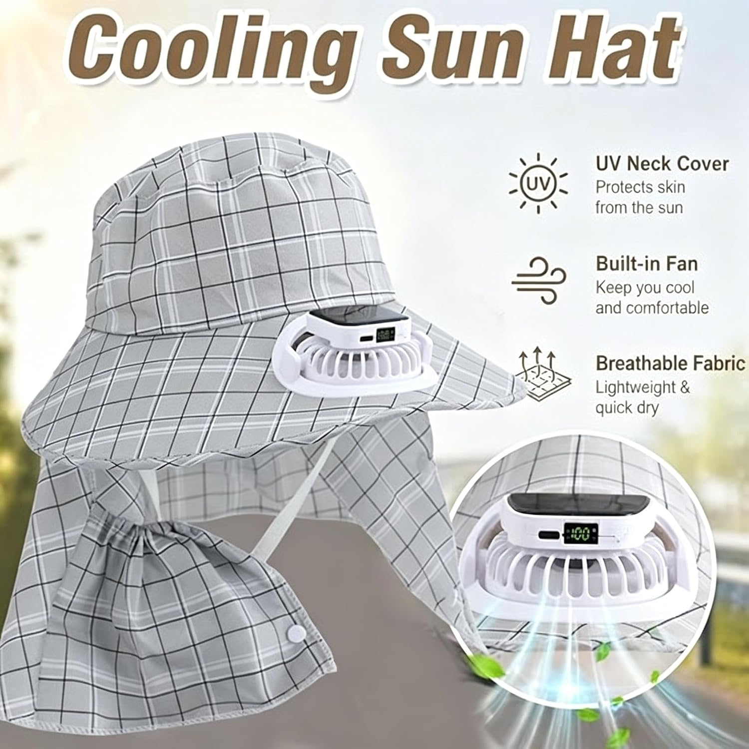 1PC Solar Power Neck Guard Fan - Outdoor Camping Hat ulasan dan harga