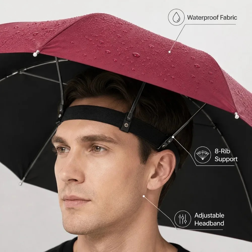 Foldable Head Umbrella Hat Han - Outdoor Camping Hat ulasan dan harga
