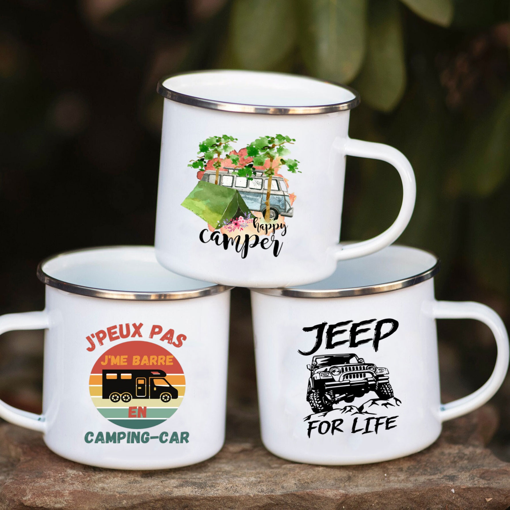 Camping Car Enamel Mug Adventu - Outdoor Camping Van ulasan dan harga