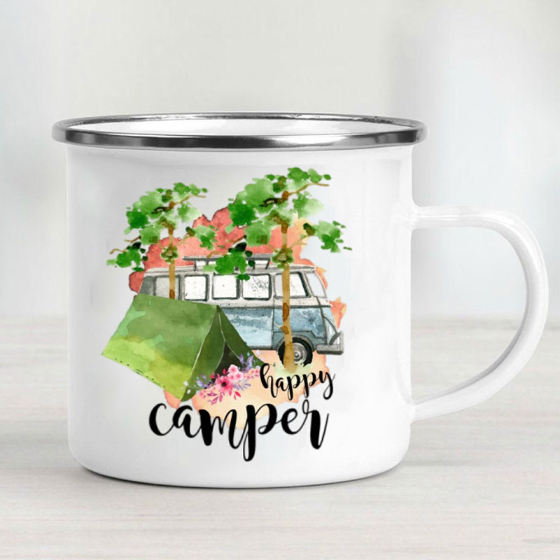 Camping Car Enamel Mug Adventu - Outdoor Camping Van ulasan dan harga